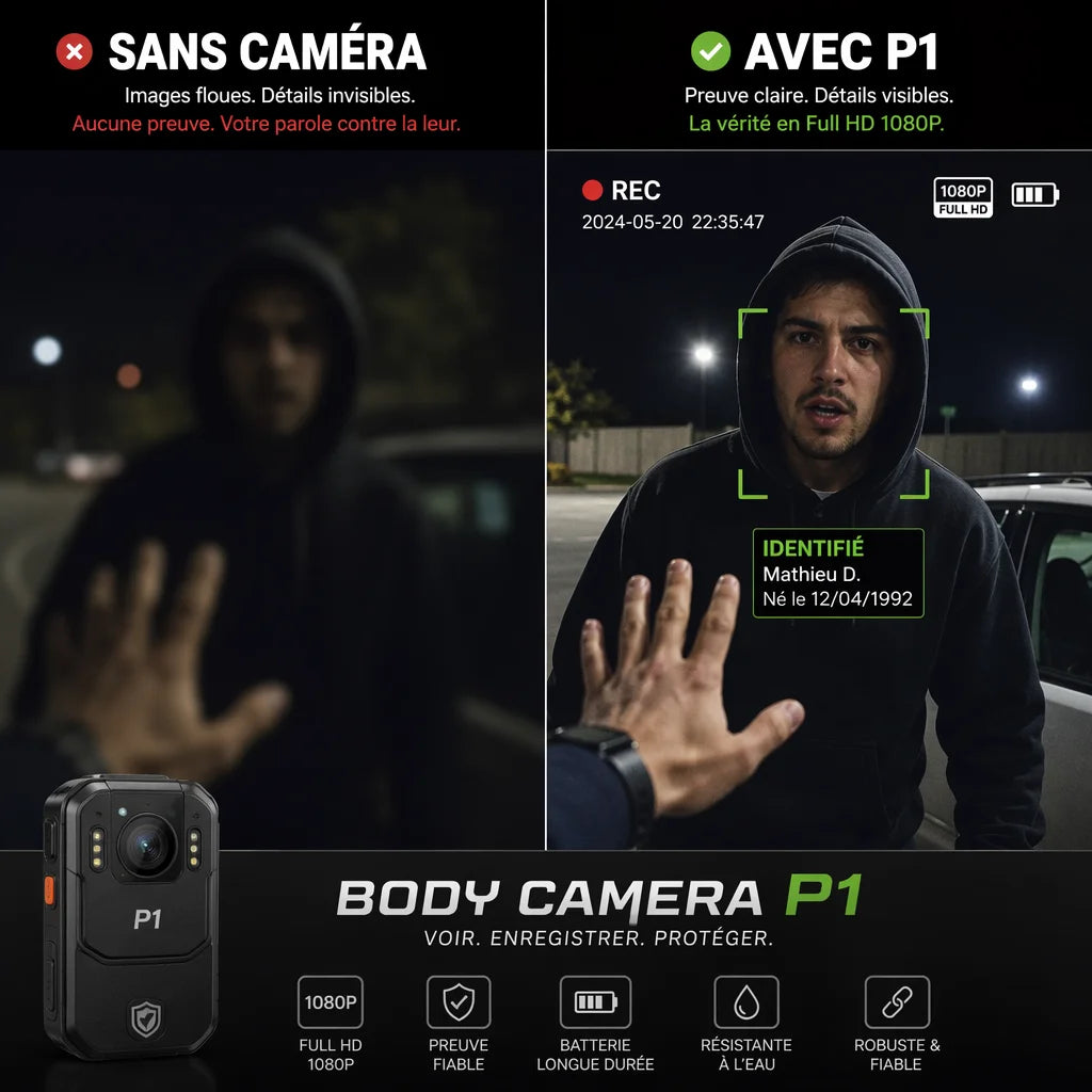 Body Camera P1 – Mini Caméra Discrète Full HD | Sécurité, Preuve Vidéo & Création de Contenu