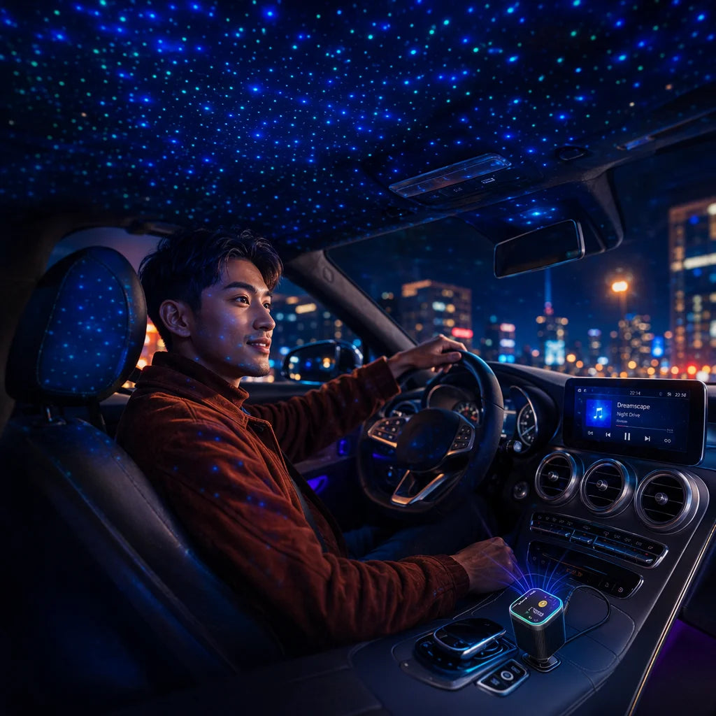 Chargeur Voiture 4 en 1 – avec Lumière Étoilée